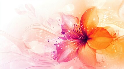 Fototapeta premium A bright and colorful abstract pink and orange flower design in digital art, filled with swirls and gradients for an imaginative and fresh visual effect