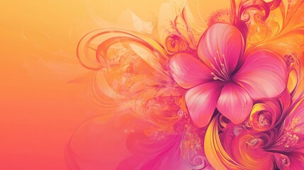 Obraz premium A bright and colorful abstract pink and orange flower design in digital art, filled with swirls and gradients for an imaginative and fresh visual effect