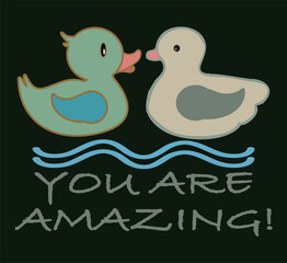 Two cute baby ducks in simple sketch art