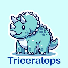 Triceratops Flat cute dino cartoon vector Illustration 1.eps