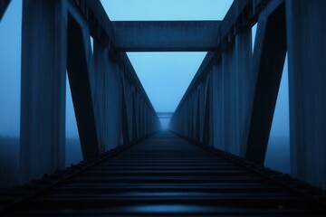 Obraz premium Foggy railway bridge disappearing into the distance.