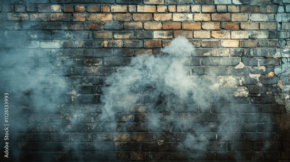 Aufkleber a dramatic shot of smoke swirling in front of a weathered, distressed brick wall, adding texture and