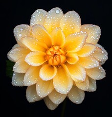 Fototapeta premium yellow dahlia flower with dew drops on a black background