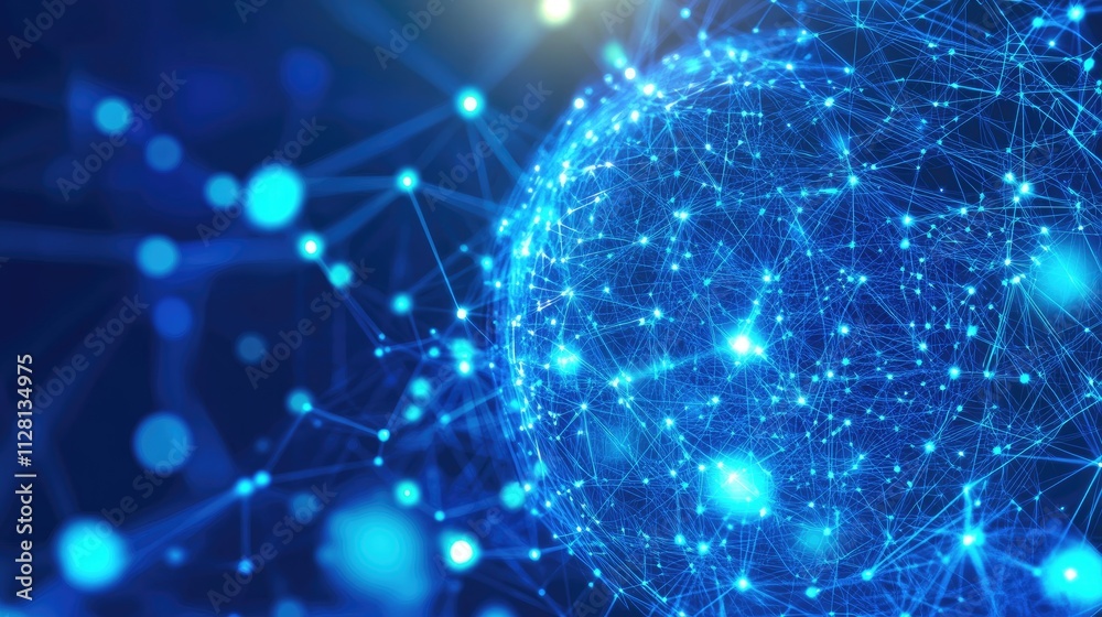 Poster A futuristic blue digital technology core structure, glowing with intricate patterns and neon-like lines, representing advanced computing and artificial intelligence
