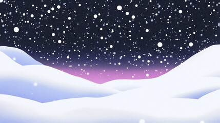 夜の雪山に降る雪のイラスト・背景画像