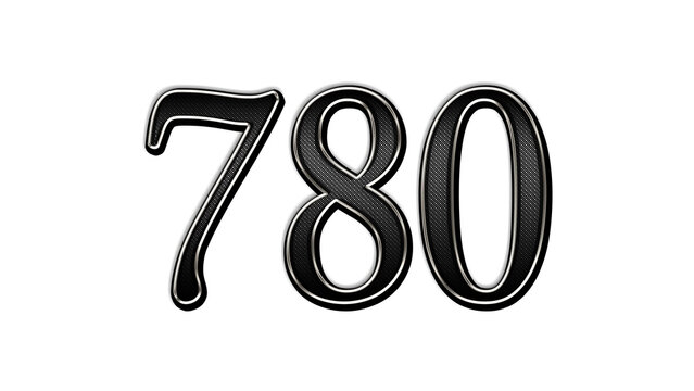 black metal 3d design of number 780 on white background.