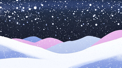 Fototapeta premium 夜の雪山に降る雪のイラスト・背景画像