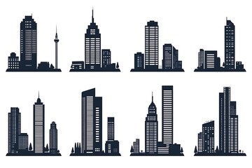 Cityscape Silhouette Vector: A collection of black urban architecture illustrations