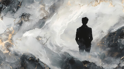 Natural white marble texture with a phantom silhouette. Phantom. Illustration