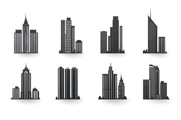Fototapeta premium Cityscape Silhouette Vector: A collection of black urban architecture illustrations