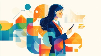 Businesswoman in Abstract Digital World