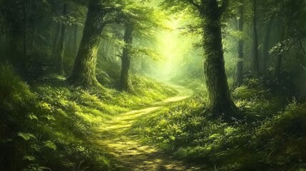 Fototapeta premium Serene Forest Path Leading to Sunlight