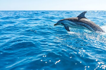 Naklejka premium Dolphin Leaping from Sparkling Blue Ocean