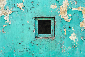 Turquoise Concrete Wall with a Small Window