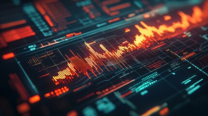 Obraz premium Digital Data Screen Shows Dynamic Financial Charts