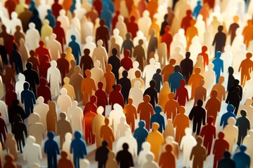 Fototapeta premium Large group people different colors sizes are arranged Paper cut out