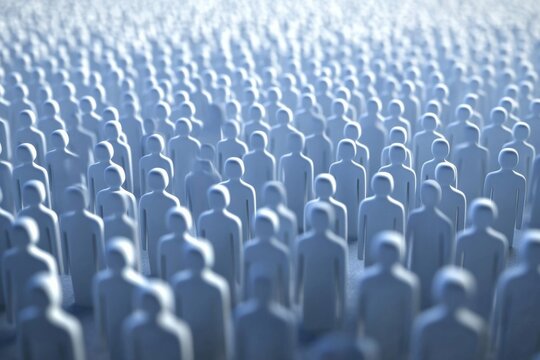 Large group small light blue figures standing grid-like of stick