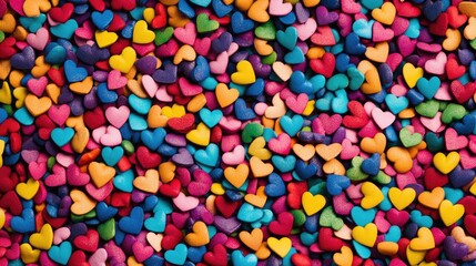 Bright, cheerful background of multicolored hearts in different sizes, perfect for love, Valentine's Day, or romantic-themed designs