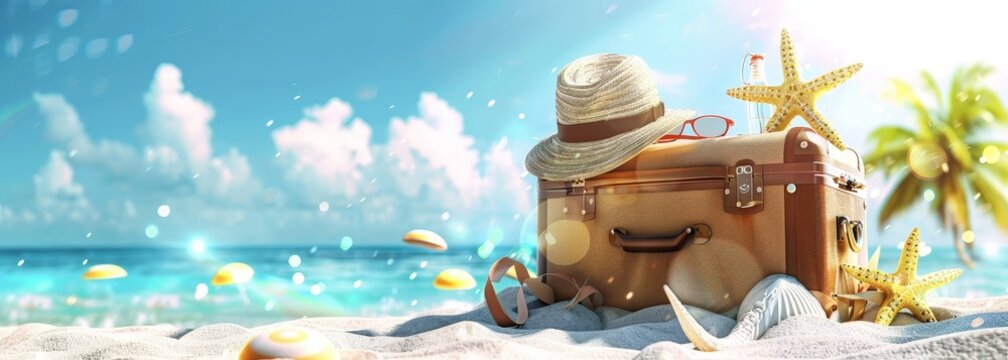 Summer Vacation Essentials: Vintage Suitcase on a Tropical Beach