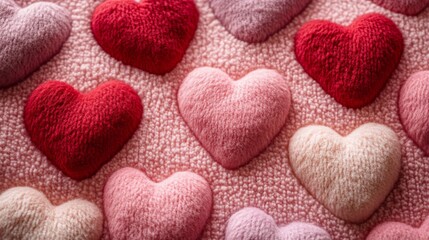 Obraz premium Fluffy Heart Shaped Decorations On Pink Textile