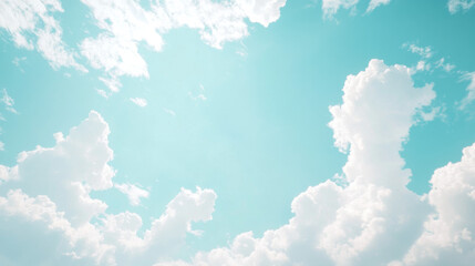 Beautiful Cloudy Sky Over Turquoise Background with Fluffy White Clouds Creating a Serene and Dreamy Atmosphere for Relaxation and Inspiration