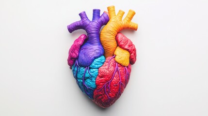 Fototapeta premium A vibrant, artistic representation of a heart, merging colorful elements symbolizing emotions and intellect.