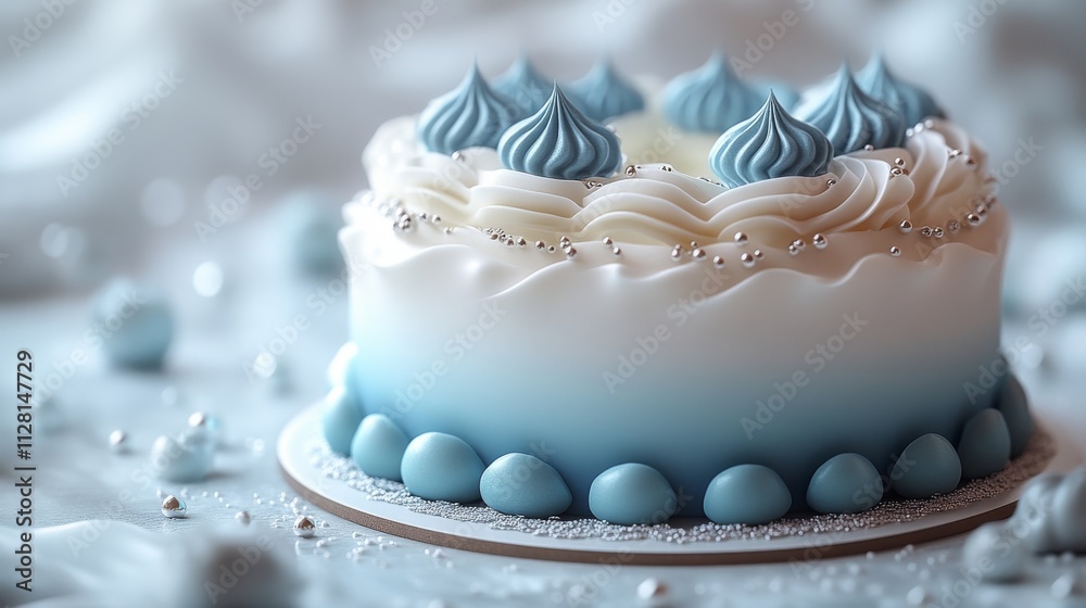 Fototapete 3D rendering of the white and blue icon of the gradient cake simple background