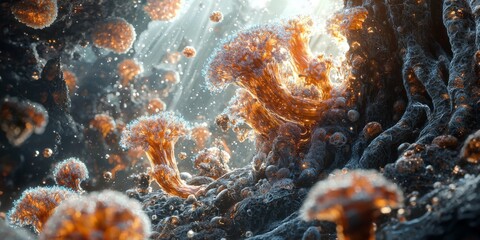 Bioart Installation Glowing Organic Forms Abstract 8K Artwork