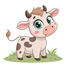 Cartoon Cow animal  Vector Illustration on White Background 