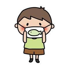 魚のマスクをつける子供（男の子）