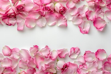 Fototapeta premium Pink Rose Petals Border on White Background