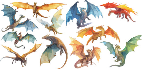 flying dragon watercolor clipart © dian's