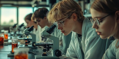 Obraz premium High School Students Microscopy Lab Science Research Education