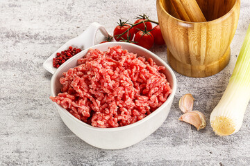 Minced beef meat in the bowl