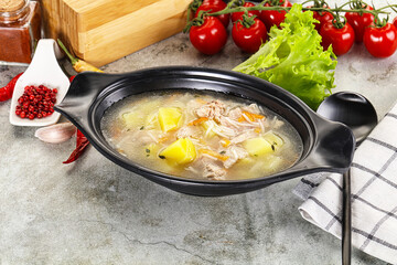 Homemade chicken soup with vegetables