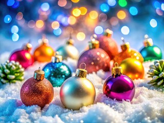 Obraz premium Snowy Christmas balls create a charming winter scene, perfect for festive ornament photography.