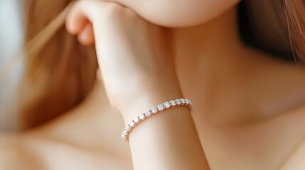 A close-up of a woman's wrist adorned with a delicate bracelet, highlighting elegance and fashion in everyday life.