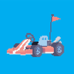 karting pixel art, vector illustration on isolated background.
