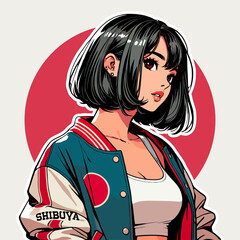 nostalgic lofi anime girl, shibuya girl illustration artwork
