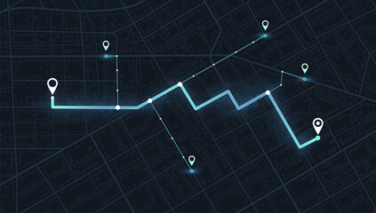 GPS navigator on city map. Street roads and location markers. Abstract city area, background map. Vector, illustration