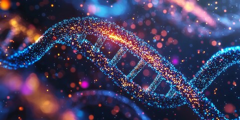 Glowing DNA Strand Genomic Science AI Biotechnology Research