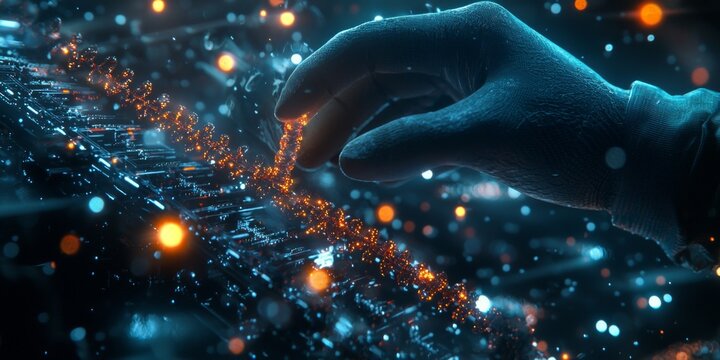 Gloved Hand Placing DNA Strand in High Tech Sequencer