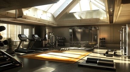 Luxurious Modern Home Gym with Skylight