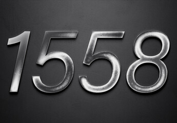 Chrome metal 3D number design of 1558 on grey background.