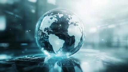 luxury bright clean globe with blockchain with pearl white background