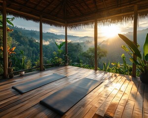 an open space in tropical spa for yoga session