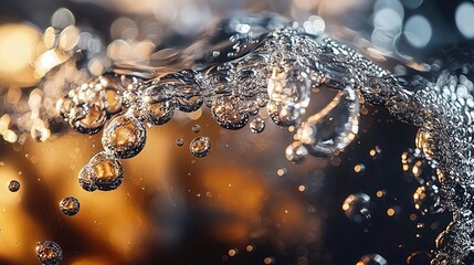 Close-up of bubbles rising in a dark liquid, creating a mesmerizing visual of texture and movement.