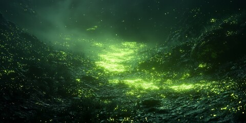 Fototapeta premium Magical Bioluminescent Algae Path at Night Fantasy Nature Scene