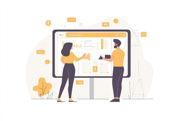 A young couple browsing real estate listings online, with a visible financial tracker showing their progress in saving for a down payment and preparing for a house loan application.