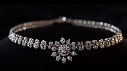 Elegant diamond necklace on a dark background.
